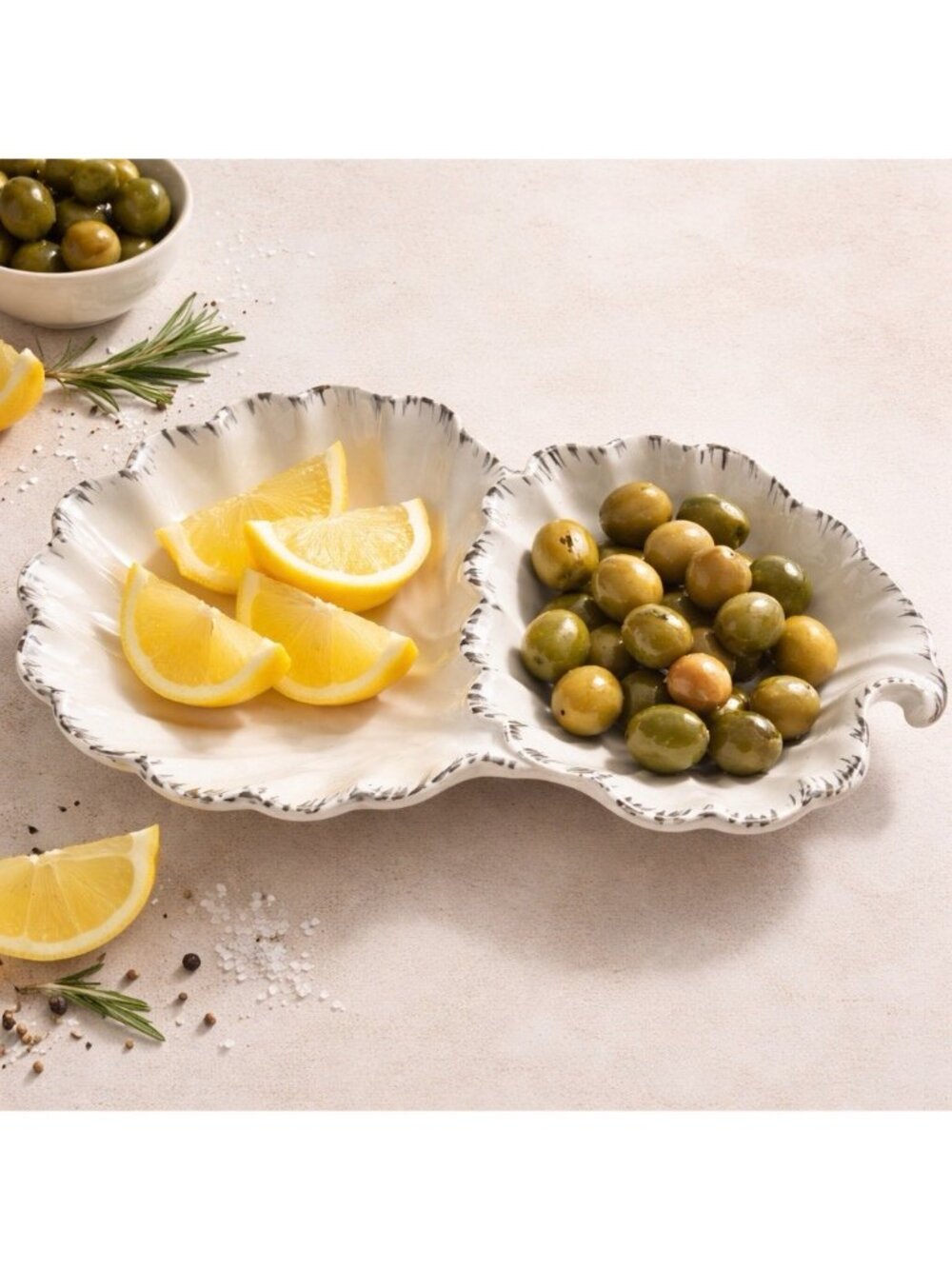 Vintage Italian Double Shell Serving Dish White Majolica Relish Coastal Decor